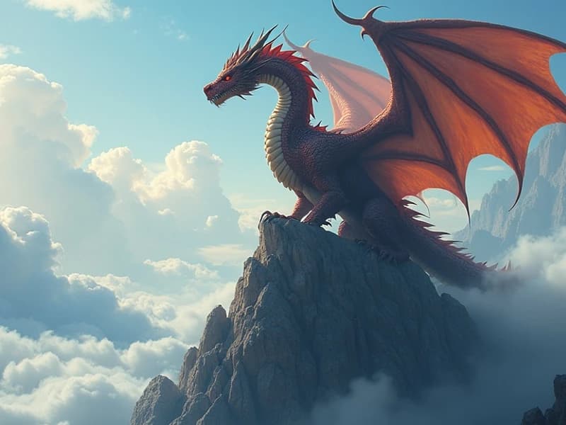 Majestic dragon on mountain peak